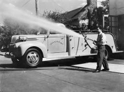 Fire truck at City Hall, 1947
