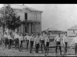 Lebanon Hose Company #1 in front of Donaca House (circa 1884)