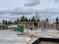 Framing begins on Station 31 with one north facing wood wall framed and upright